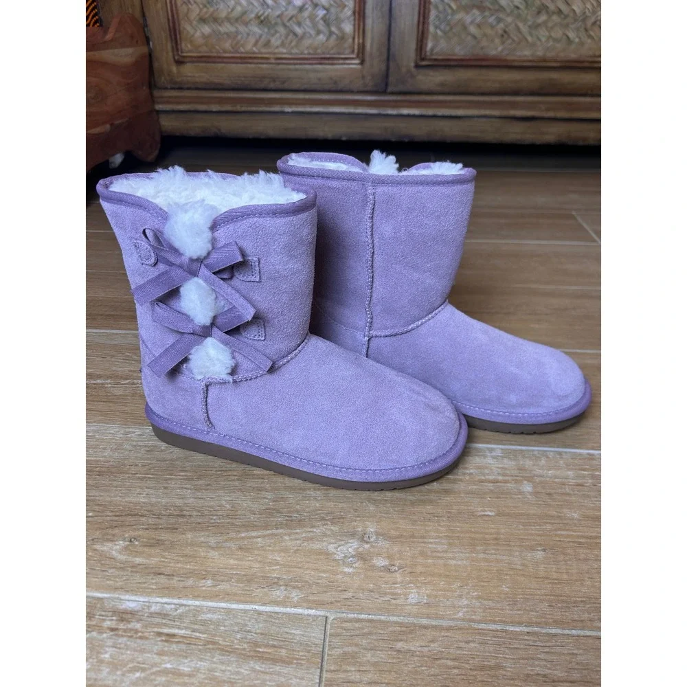 Koolaburra by UGG Victoria Purple Suede Bow Boots Girls Size‎ 4